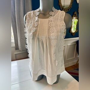 Gap Pintuck Lace Cotton Blouse White SZ XS